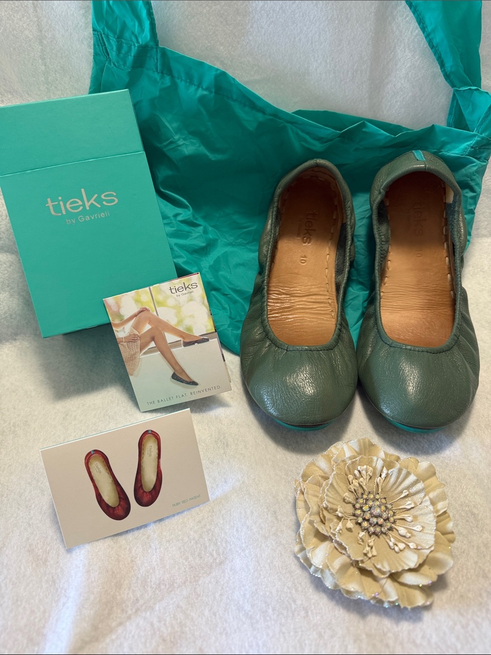 Tieks Pacific Green Leather Ballet Flats